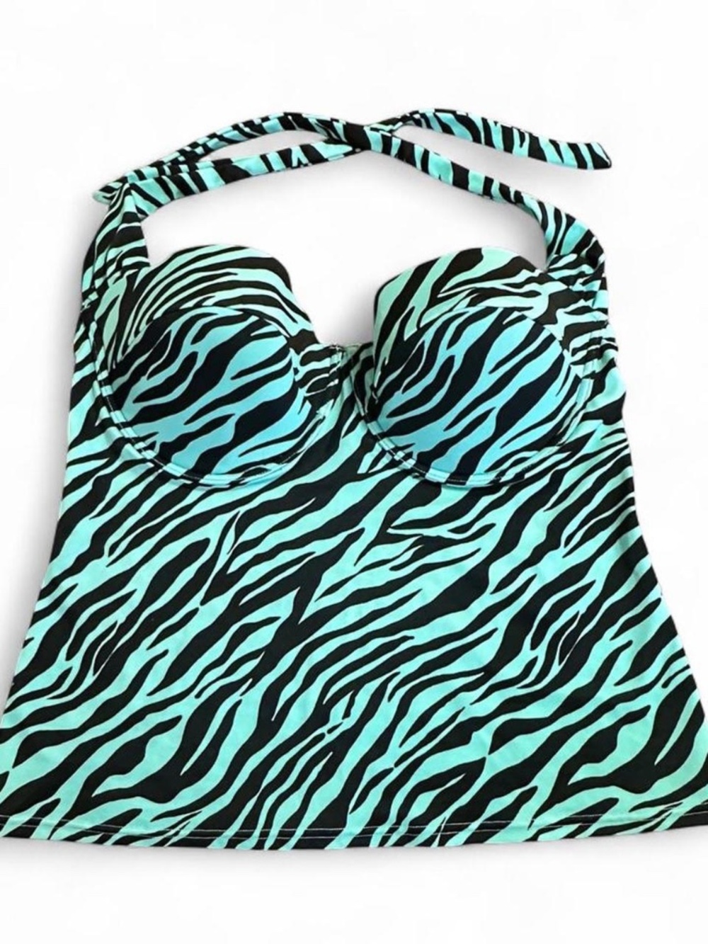 Victoria’s Secret Teal Zebra Push Up Halter Tankini Top 38D